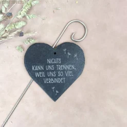 Clearance Herz Grabschmuck, Schieferherz Grabdekoration, gravierte Schiefertafel zur Trauerbekundung, Grabdeko zu Allerheiligen/Al Gedenksteine