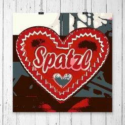 Outlet Herz Rot Spatzl // Liebe Valentinstag Freundin Frau Oktoberfest Dekoration Geschenk für Sie // Pop Art Print Kunstdruck // 13 x 13 cm // 20 x 20 cm // 30 x 30 cm Accessoires