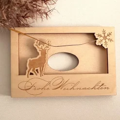 Clearance Hülle für Geschenkgutschein "Frohe Weihnachten" Hirsch, Geldgeschenk, Holz Geldgeschenke