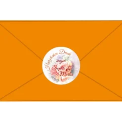 Danksagungskarten|meinAufkleberladen Hochzeitsaufkleber | Blumenstrauß - Herzlichen Dank - orange