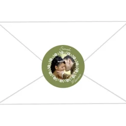 Clearance Hochzeitsaufkleber | Blumenkranz Ornamente - personalisierbar mit eigenem Foto Einladungskarten
