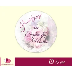 New Hochzeitsaufkleber | Blumenstrauß  rosa Einladungskarten