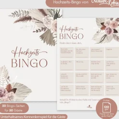Hochzeitsgästebuch|CreativeRobin Hochzeitsbingo als Hochzeitsspiel für Brautpaar & Gäste im schönen floralen Design I 50 Blätter I