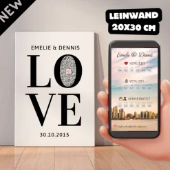 Clearance Hochzeitsgeschenk - Partnergeschenk - Personalisiertes Bild auf Leinwand 20x30cm | LOVE Hochzeitsgeschenke