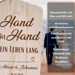 Best Hochzeitsgeschenk Holzschild Hand in Hand ein Leben lang personalisiert mit Namen und Datum Hochzeitsgeschenke
