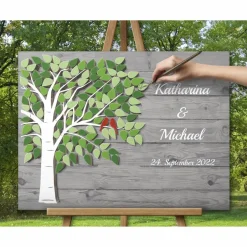 Hochzeitsgästebuch|CristalPainting Hochzeitsgästebuch mit Fingerabdrücken – Personalisierter Leinwand Hochzeitsbaum