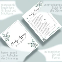 Hochzeitsquiz Braut oder Bräutigam | Er oder Sie | Hochzeitsspiel für Brautpaar & Gäste im Eukalyptus Design | A5 Format Hochzeitsgästebuch