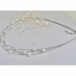 Sale Hochzeitsschmuck Perlen, feine zarte Brautkette echte Perlen, dreireihig auf Draht schwebend mit Silber Brautschmuck