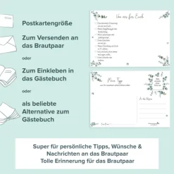 Hochzeitsgästebuch|CreativeRobin Hochzeitsspiel & Gästebuchkarten im schönen Eukalyptus Design | 50 Stück Postkarten DIN A6 |