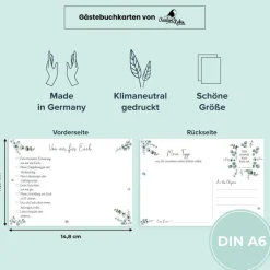 Hochzeitsgästebuch|CreativeRobin Hochzeitsspiel & Gästebuchkarten im schönen Eukalyptus Design | 50 Stück Postkarten DIN A6 |