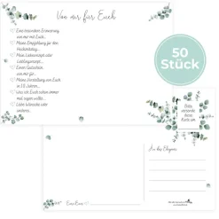 Hochzeitsgästebuch|CreativeRobin Hochzeitsspiel & Gästebuchkarten im schönen Eukalyptus Design | 50 Stück Postkarten DIN A6 |