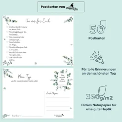 Hochzeitsgästebuch|CreativeRobin Hochzeitsspiel & Gästebuchkarten im schönen Eukalyptus Design | 50 Stück Postkarten DIN A6 |