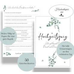 Hochzeitsgästebuch|CreativeRobin Hochzeitsspiel & Gästebuch-Karten für 50 Gäste I Wer kennt das Brautpaar am besten? I