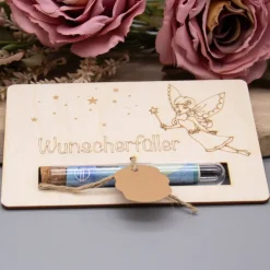 Clearance Holz Geschenkkarte -  Geldgeschenk Wunscherfüller - Zauberer oder Fee Geldgeschenke