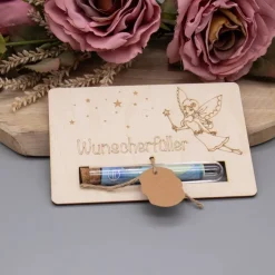 Clearance Holz Geschenkkarte -  Geldgeschenk Wunscherfüller - Zauberer oder Fee Geldgeschenke