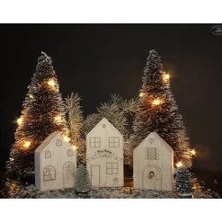 Weihnachtsdeko|Hübsches Aus Holz Holzhäuschen, weihnachtlich graviert, 3er-Set / Weihnachtsdorf