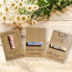 Online Holzkarten Geldgeschenk - Nachhaltige Geschenkideen im Postkartenformat für Taufe oder Geburtstag als Grußkarte Geldgeschenke
