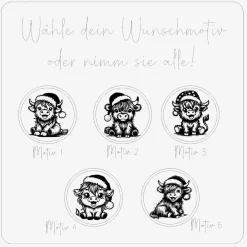 Best Holzklammer mit weihnachtlichen Highland-Cow Motiven, Wäscheklammer Bambus, Geschenkverpackungen, Geschenkanhänger Geschenkverpackungen