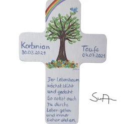 Sale Holzkreuz "Lebensbaum" zur Geburt , Taufe,Kommunion Geschenke