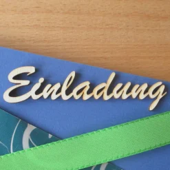 Discount Holz-Schriftzug "Einladung" Einladungskarten