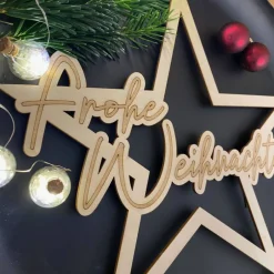 Weihnachtsdeko|Werkstatt am See Holzstern Frohe Weihnachten – Weihnachtsdeko mit Gravur für Türkranz, verschiedene Größen