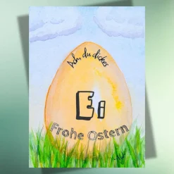 Sale Humorvolle Oster-Postkarte „Ach, du dickes Ei – Frohe Ostern“ auf Kraftpapier Osterkarten