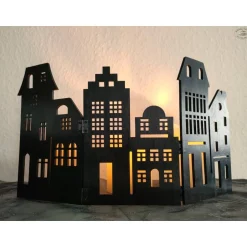 New Häuserzeile, schwarz I Häuserkulisse Weihnachtsdeko