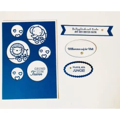 Online Individualisierbare Glückwunschkarte zur Geburt , Blau/Weiß , Handarbeit , Junge, Stampin'Up! Glückwunschkarten