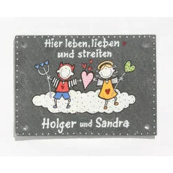 New Individuell personalisiertes Hochzeitsgeschenk – handbemaltes Schiefer Türschild mit Namen, wetterfestes Unikat für das Brautpaar Gastgeschenke