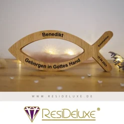 Outlet JONA Religiöser Fisch Holz Personalisiert Gravur Geschenk Geburt Taufe Kommunion Firmung Geschenke