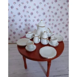 Bastelzubehör|SaBienchenshop Kaffeeservice Miniatur weiß Goldrand – Porzellan für Puppenhaus & Dekoration