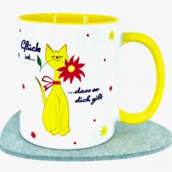 Discount Kaffee-Tasse Katzen-Motiv mit Blume, Geschenk Freund Freundin Glück ist ... dass es dich gibt Geschenke