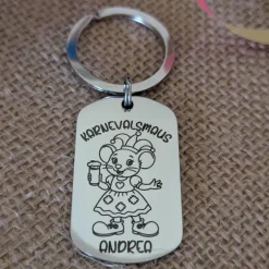 Accessoires|DekoBaerShop Karnevalsmaus Schlüsselanhänger– Personalisiert, rechteckig, rostfreier Edelstahl, tolles Accessoire für Karneval
