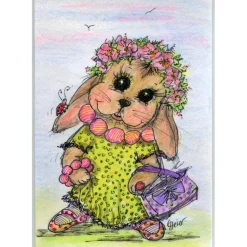 Outlet Karte Hase mit Kette und Blütenkranz Frühling retro romantisch als Druck Ostern Osterkarten