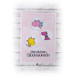 Sale Karte Kindergeburtstag, Drachen, in rosa -- Auswahl  |  Handmade Kinder Glückwunschkarten