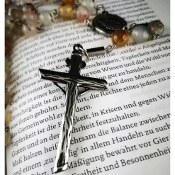 Online katholischer Rosenkranz, Achatperlen und Edelstahl Rosenkränze