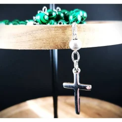 Sale katholischer Rosenkranz, Malachitperlen und Edelstahl Rosenkränze