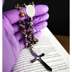 New katholischer Rosenkranz, Tigeraugeperlen und Edelstahl Rosenkränze