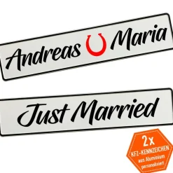 Sale Kennzeichen Hochzeit mit Namen Deko Hochzeitsauto Hochzeitskennzeichen selbst gestalten Motiv Glück Hochzeitsdeko