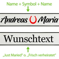 Sale Kennzeichen Hochzeit mit Namen Deko Hochzeitsauto Hochzeitskennzeichen selbst gestalten Motiv Glück Hochzeitsdeko