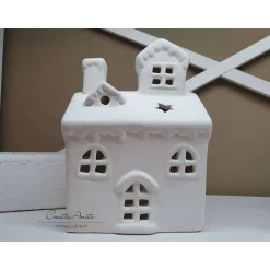 Weihnachtsdeko|CreativAnita Keramik-Haus in Weiß - Teelichthalter
