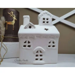 Weihnachtsdeko|CreativAnita Keramik-Haus in Weiß - Teelichthalter