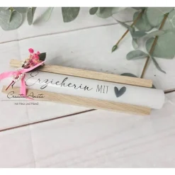 Danksagungskarten|CreativAnita Kerze - Stabkerze mit Spruch -Kollegin mit Herz, Erzieherin, Lehrerin usw. - Dekoriert mit Holz - Danke Dankegeschenk