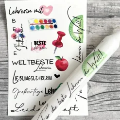 Danksagungskarten|SchoenigkeitenShop Kerzentattoo LEHRER/IN, A6, Wasserschiebefolie, Kerzenfolie, Kerzensticker, Schule