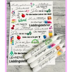New Kerzentattoo LEHRERIN, A4, Wasserschiebefolie, Kerzenfolie, Kerzensticker, Tattoofolie, Schule, Lehrer, Kerzendeko Kinder Danksagungskarten