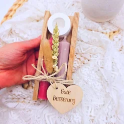 Outlet Kerzenverpackung Holz | Gute Besserung| Geschenkset Kerze | Kerzenständer und Kerze  |  Aufmunterung Geschenk | Genesung Geschenke