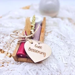 Outlet Kerzenverpackung Holz | Gute Besserung| Geschenkset Kerze | Kerzenständer und Kerze  |  Aufmunterung Geschenk | Genesung Geschenke