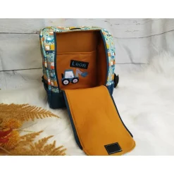 Kindergarten Rucksack Baustelle grün – Individuell, Softshell, 2 Größen, Kita Kinder Kinderrucksack