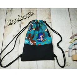 Kindergarten Turnbeutel Maulwurf Pauli petrol– Softshell, 3 Größen, personalisierbar Kinder Turnbeutel