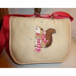 Kindergartentaschen|hessmade Kindergartentasche 'Eichhörnchen im Schnee', Jeanstasche für Kinder, Jeans-Upcycling, Unikat